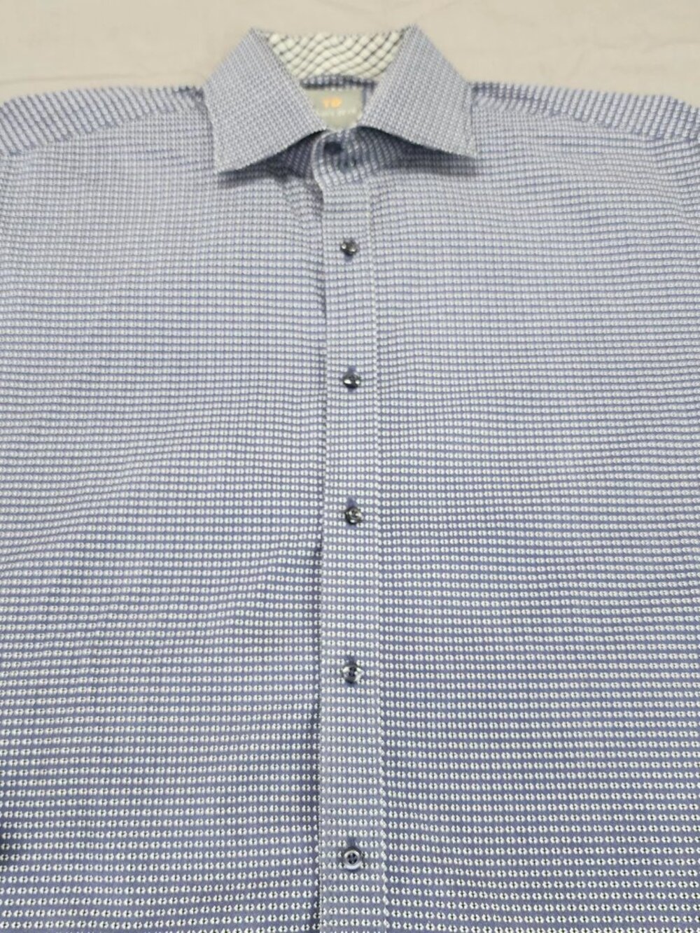 Thomas Dean Men's XL Long Sleeve Button Up Shirt Blue Geometric Contrast Cuffs